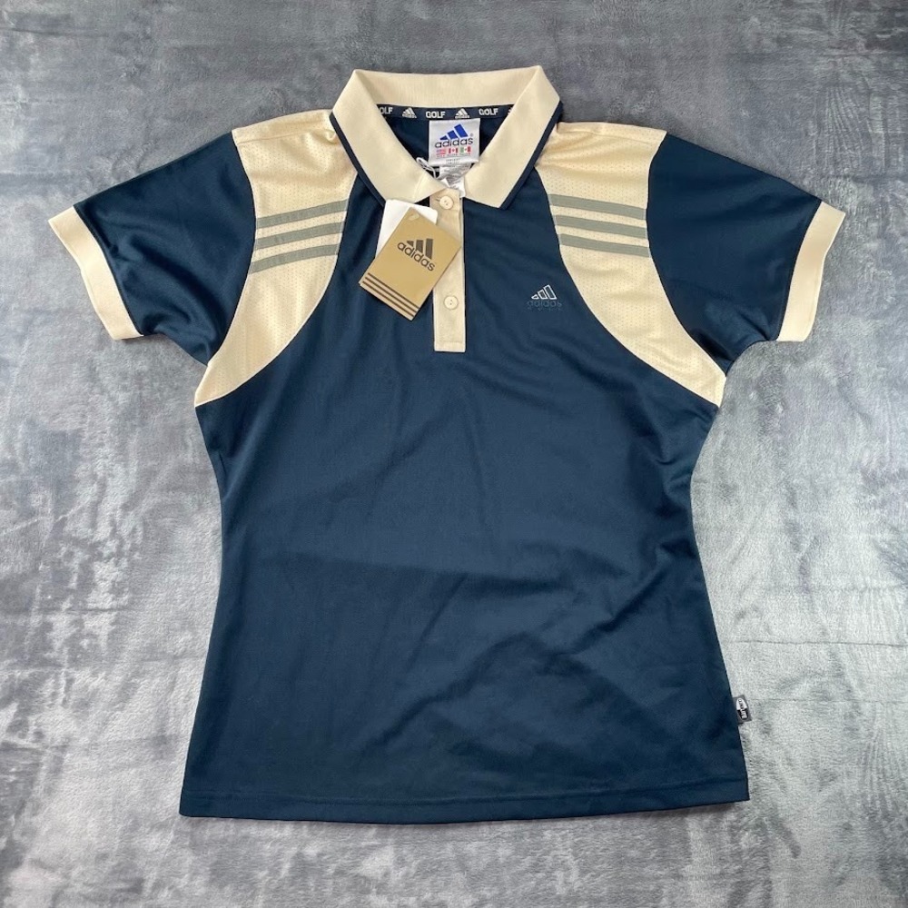 NWT Vintage 90s Adidas Golf Climalite Pique Polo Shirt Mens L Navy Blue 3 Stripe